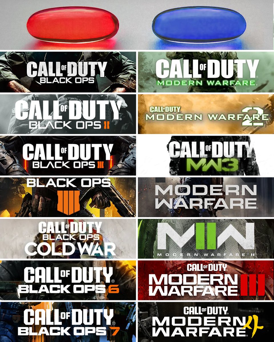 OpTic's tweet photo. Black Ops vs Modern Warfare

Which pill are you choosing? 🤔 https://t.co/CIBkvuDu2t