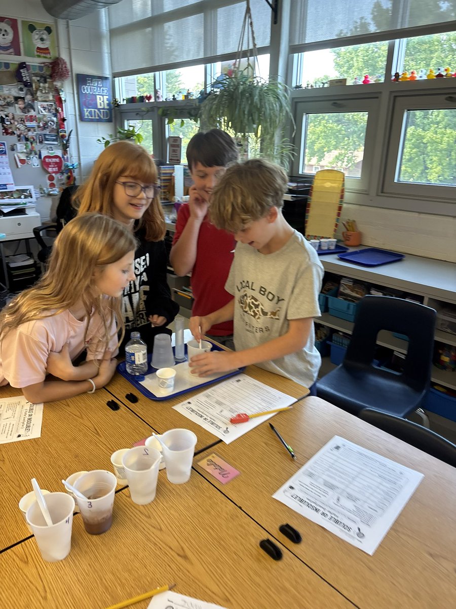 WinfieldNation's tweet photo. ❤️🤍Mrs. Kuelker’s 5th graders investigated soluble vs. insoluble matter through predictions, testing, observations &amp; discussion! I was so proud to visit and see their great learning, and even prouder when the entire class earned a positive office referral! Way to go, Warriors! https://t.co/wIe0eIwecn