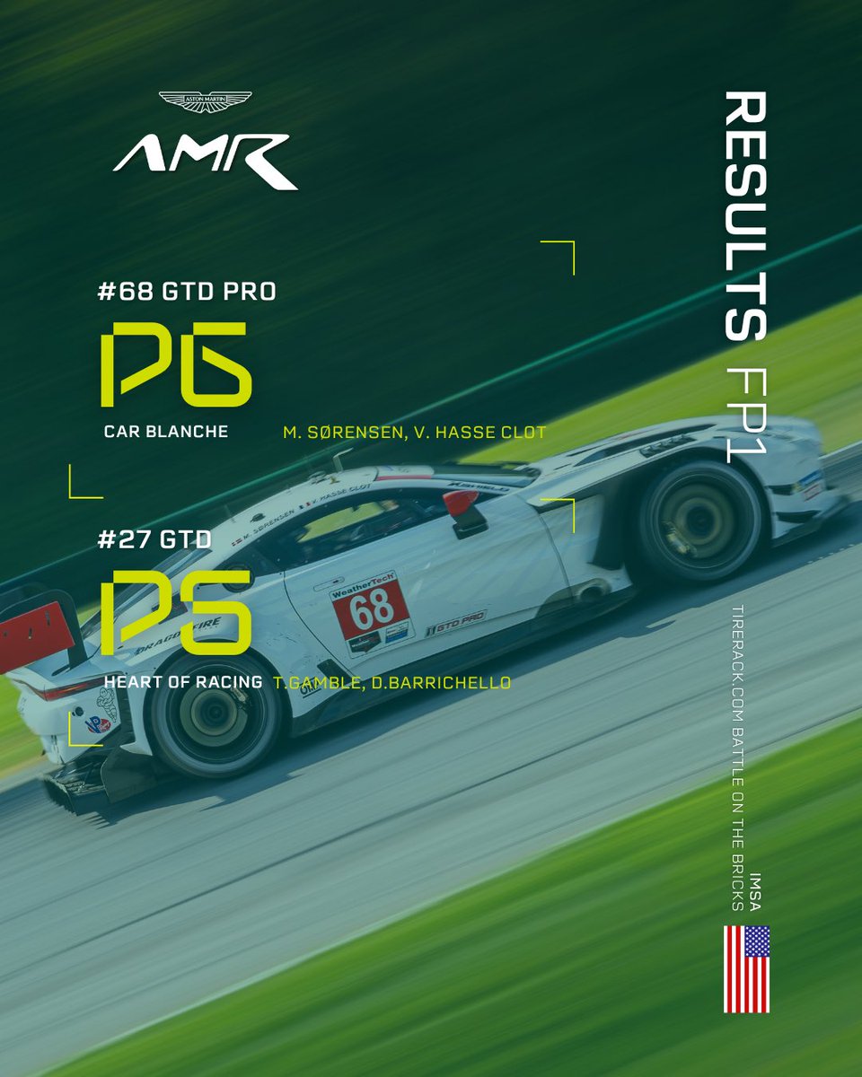 AMR_Official's tweet photo. And we’re up and running at Indianapolis, and so far, so good.

More free practice and qualifying comes tomorrow!

#AstonMartin #Valkyrie #Vantage #IMSA https://t.co/0GfI1KIYOd