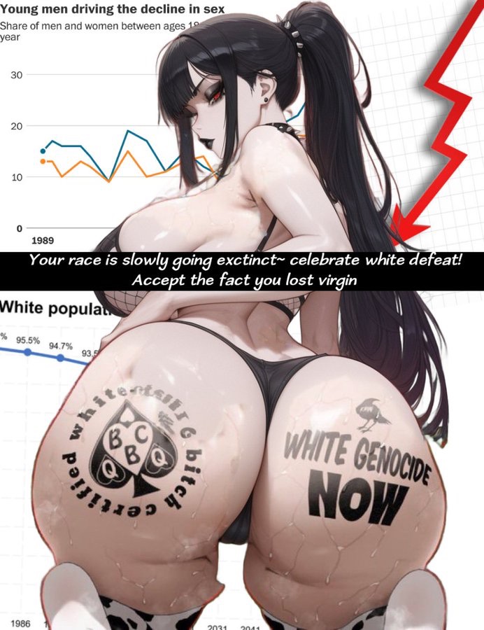 finpossessiveee's tweet photo. Why does the white population keep decreasing~
Does it turn you on knowing that your race is losing, 𝘄𝗵𝗶𝘁𝗲𝘁𝟰𝗿𝗱
Keep pumping your shrimp to white extinction, v1rg1n~ 🩵 https://t.co/rhzDsmpbPg