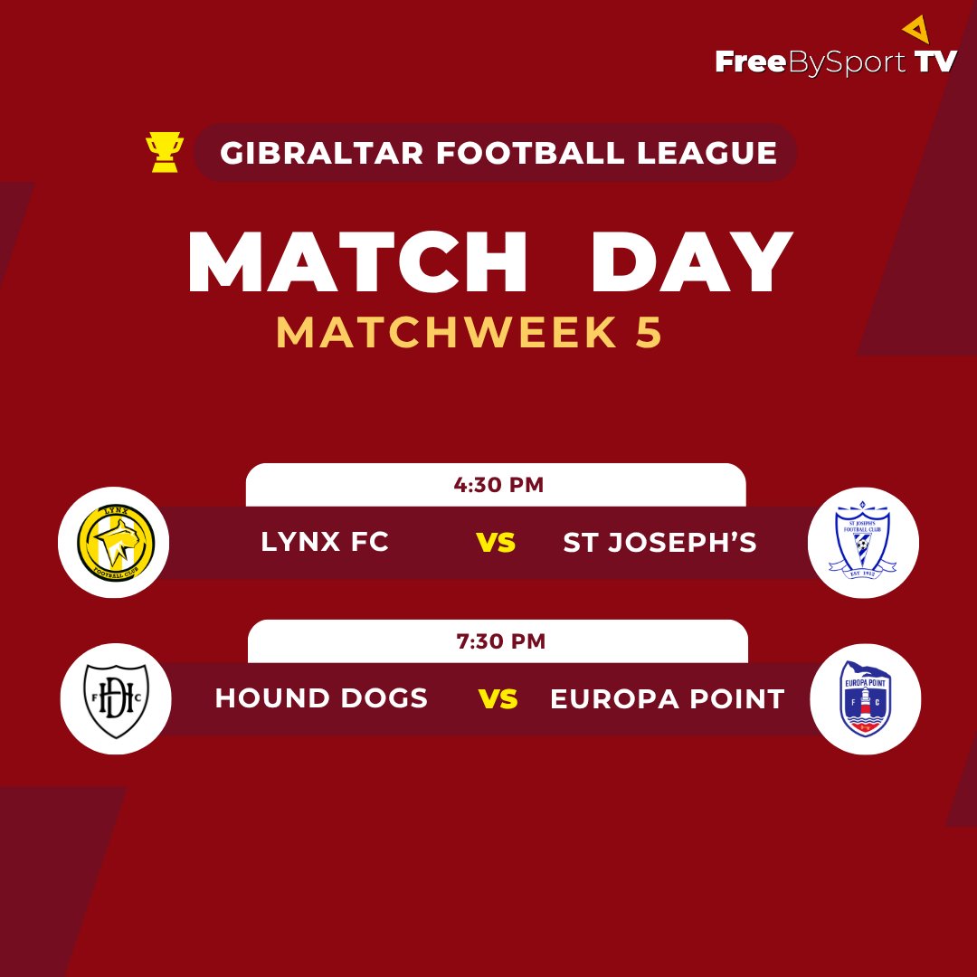 FreebysportTV's tweet photo. 📅 MATCHDAY 

Estos son los partidos del día en la Gibraltar Football League https://t.co/MBUwdtybkT