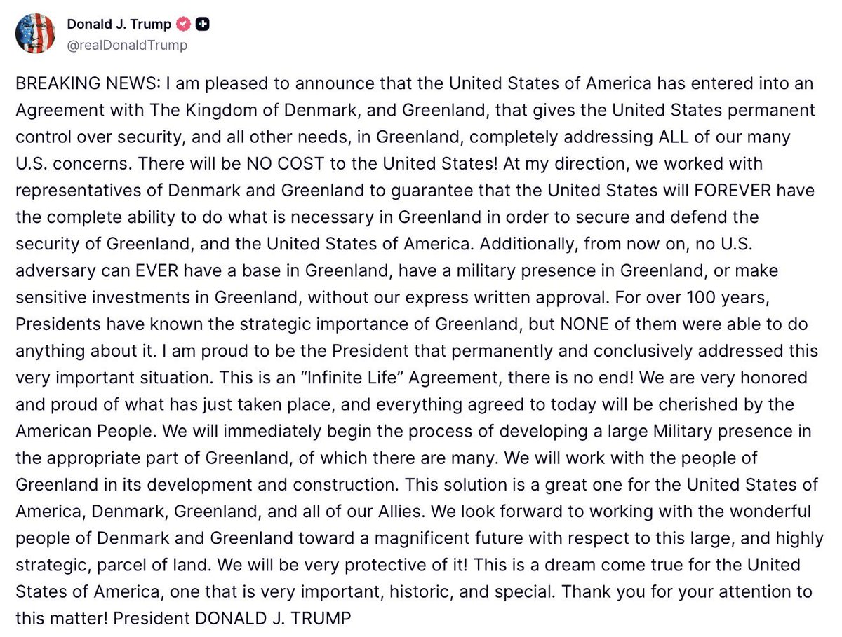 LangmanVince's tweet photo. President Trump has secured a historic deal with the Kingdom of Denmark and Greenland! 

The Art of the Deal! https://t.co/XZvlsSj4Ko