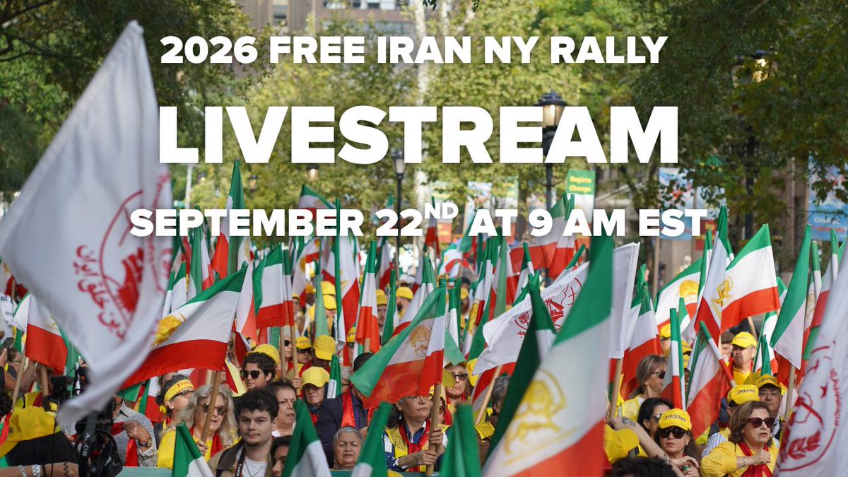 OrgIAC's tweet photo. The 2026 #FreeIran NY Campaign is underway! Tune in live on September 22nd at 9 am EST as we gather outside the UN to:
• Demand an immediate end to executions in Iran
• Honor the martyrs who gave everything for freedom
• Support @Maryam_Rajavi's 10-Point Plan for a democratic republic
🗓️ Live: Sept 22 @ 9:00 AM EST
WATCH: https://t.co/mHF5RmRw6k