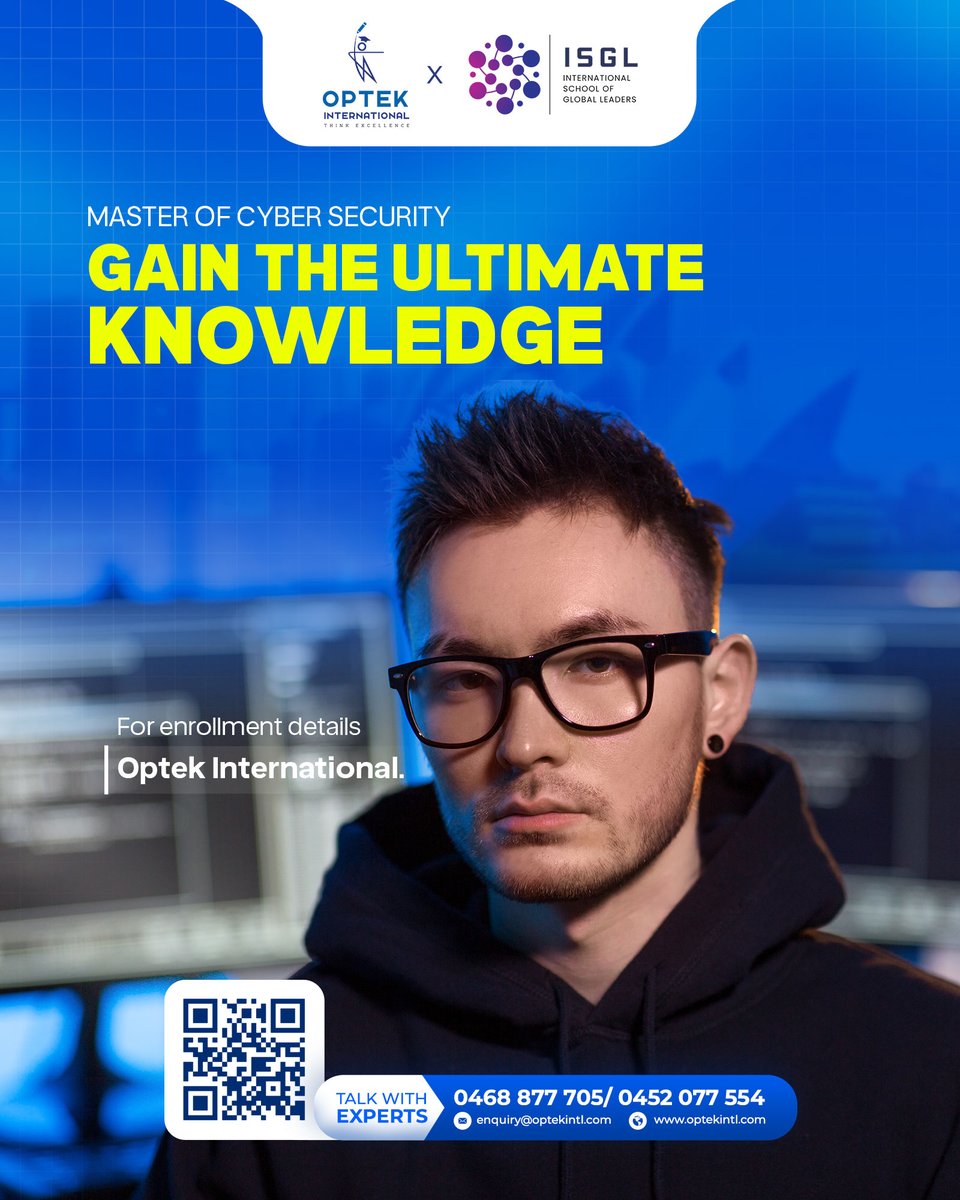 optekintl's tweet photo. Master of Cyber Security!
Get a futuristic degree under amazing guidance. You have the chance to gain real world based learning.
๐ Don't wait around, take the step today. Book our consultation, visit our office with your queries!
#educationagency #optek #OptekInternational https://t.co/JnDKyUeHoU