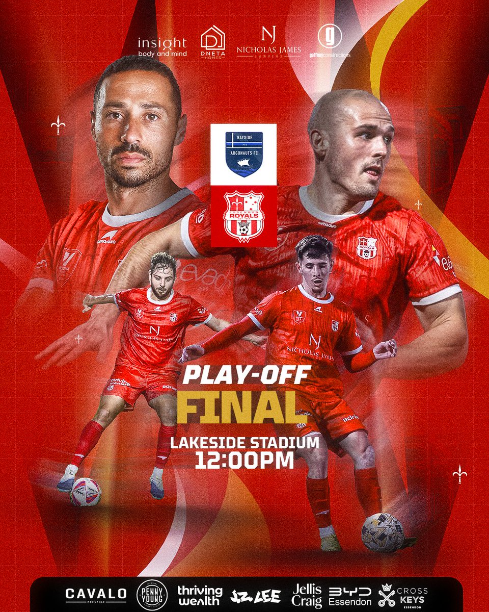 EssendonRoyals's tweet photo. 🔥 GAMEDAY 🔥 

It all comes down to this: one game, sudden death, promotion on the line. 

It's a midday kickoff at Lakeside Stadium against Bayside Argonauts to decide who takes the final spot in VPL1.

FORZA ROYALS 👑 

🎟️ : https://t.co/TD3lNIN3c2 https://t.co/5mODCE6IYP