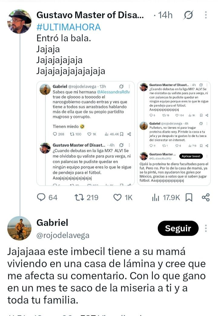 GustavoRocMtz's tweet photo. #ULTIMAHORA
Y así podríamos seguir por la eternidad. ¿Qué le hace pensar a idiotas como @rojodelavega que esos son insultos? no mames, un chavo de secundaria tiene más cotorreo que este pinche futbolista frustrado, ah! En eso, en el fútbol también soy más verga que tú, puñetas 🤣 https://t.co/GyTKbLDw26