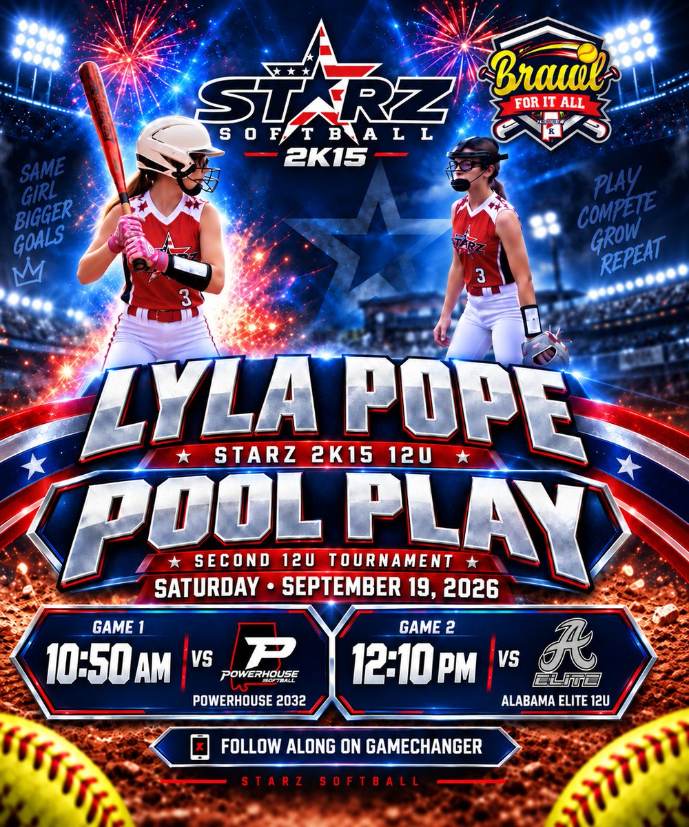 LylaPope2033's tweet photo. 🥎 Pool Play time for Lyla this Saturday with Starz 2K15!

10:50 AM vs Powerhouse 2032
12:10 PM vs Alabama Elite 12U

Her 2nd 12U tournament and another big chance to learn, compete, and grow. Let’s go Lyla! ⭐❤️ https://t.co/IAlaAZzQmj