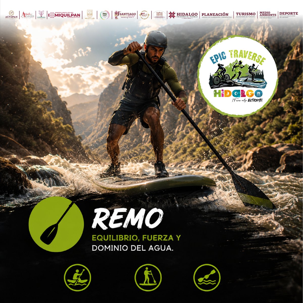 gobiernohidalgo's tweet photo. 🚣🏻‍♀️El remo será otra de las disciplinas de #EpicTraverse Hidalgo, una actividad que combina fuerza, equilibrio y coordinación en escenarios naturales del estado.
🏞️✅Del 23 al 25 de octubre. https://t.co/bvKQS9hekX