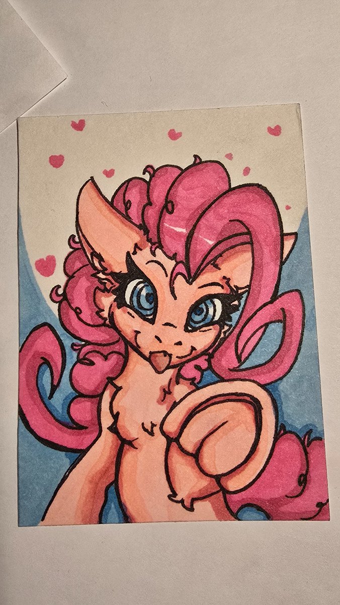 trashboxfox's tweet photo. Visiting an mlp event tomorrow, so made a quick 1.5h midnight card to a person who made me tails card last year ^^ bought new pens last week... last time I used copics and that was over 15 years ago xD they like pinkie pie so, why not make one as surprise gift ^^ https://t.co/LOhm3h0ike
