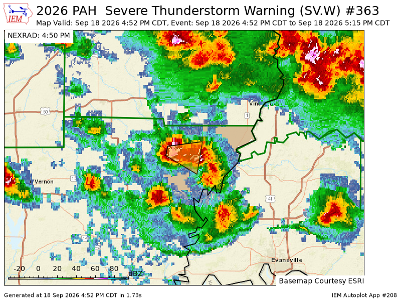 TriStateAlert's tweet photo. PAH issues Severe Thunderstorm Warning [wind: 60 MPH (RADAR INDICATED), hail: <1.00 IN (RADAR INDICATED)] for Edwards, Wabash [IL] till 5:15 PM CDT https://t.co/7Zqbq2Ah5z https://t.co/NJogoRm1Lr