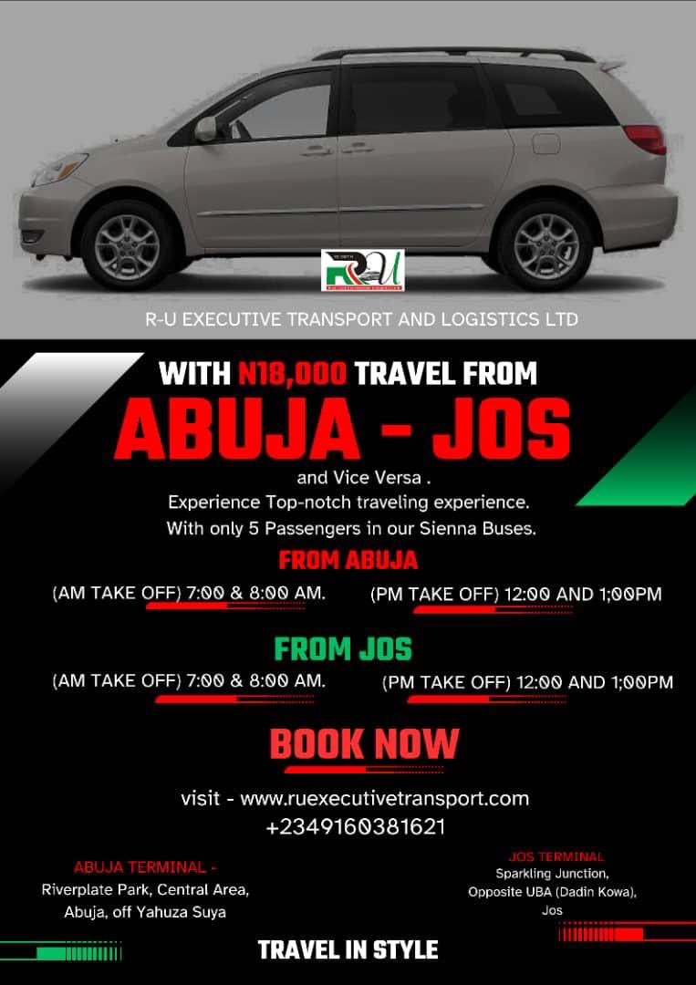 CatiaKyen's tweet photo. 🌟 TRAVEL IN STYLE WITH R-U EXECUTIVE TRANSPORT 🌟

Comfortable Sienna buses • Only 5 passengers • Top-notch experience!

Jos–Abuja: ₦24,000 (with snacks)

Abuja → Wukari / Jalingo
₦58,500 / ₦72,000
(with lunch on board + snacks)

Other routes available on special request.
Departure times (Abuja & Jos)

AM: 7:00am & 8:00am

📞 Book now: +234 916 038 1621

🌐 https://t.co/ZIgLcNbSLd

📍 Abuja Terminal: Riverplate Park, Central Area, off Yahuza Suya

📍 Jos Terminal: Sparkling Junction, Opposite UBA (Dadin Kowa)

Safe, comfortable, executive travel. Book your seat today.