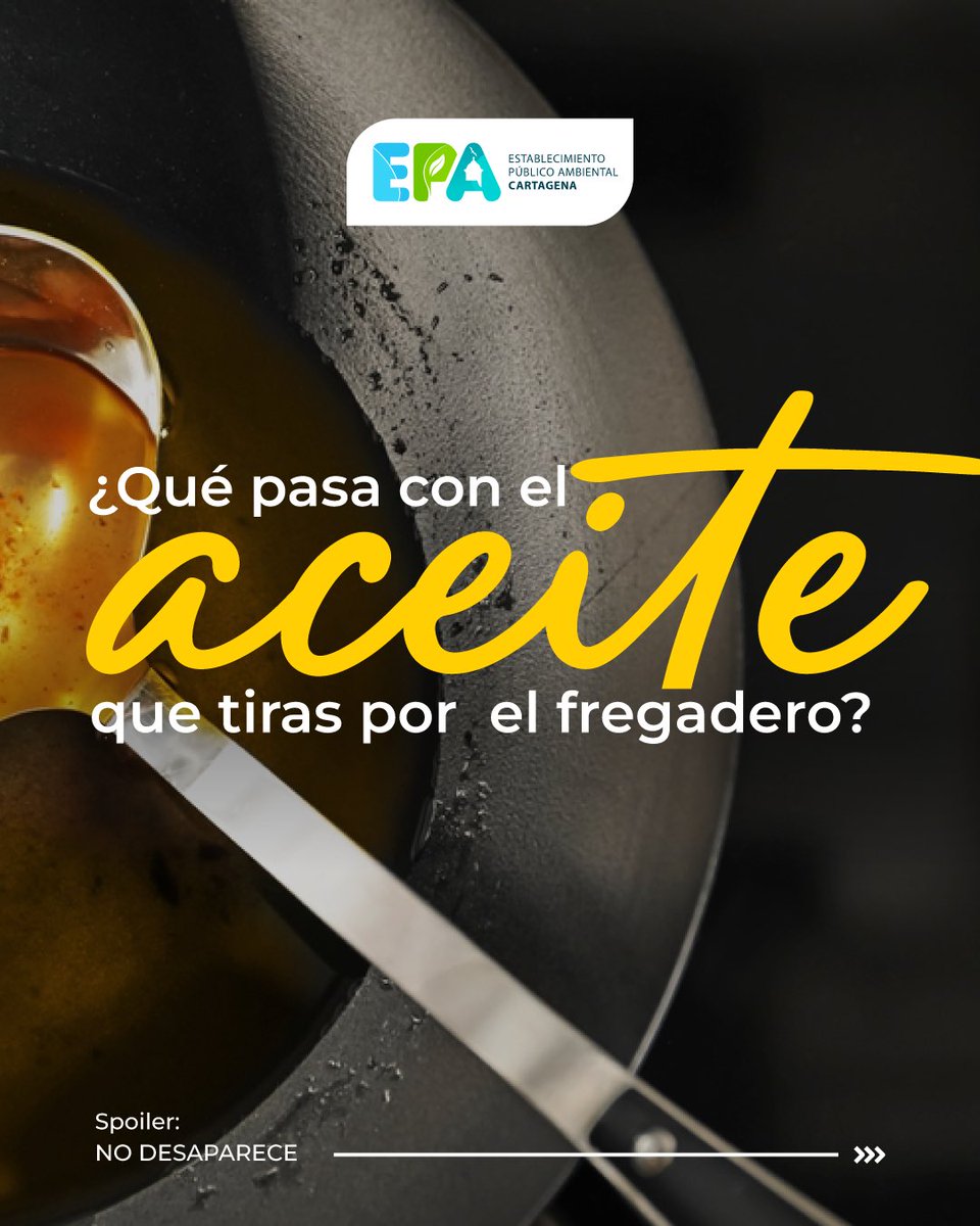 EPACartagena's tweet photo. ¡El aceite usado no va por el lavaplatos! 🚫🛢️

Desecharlo incorrectamente puede contaminar el agua, afectar las tuberías y generar impactos en el ambiente. 🌊🌱 https://t.co/5CvvYMl8u0