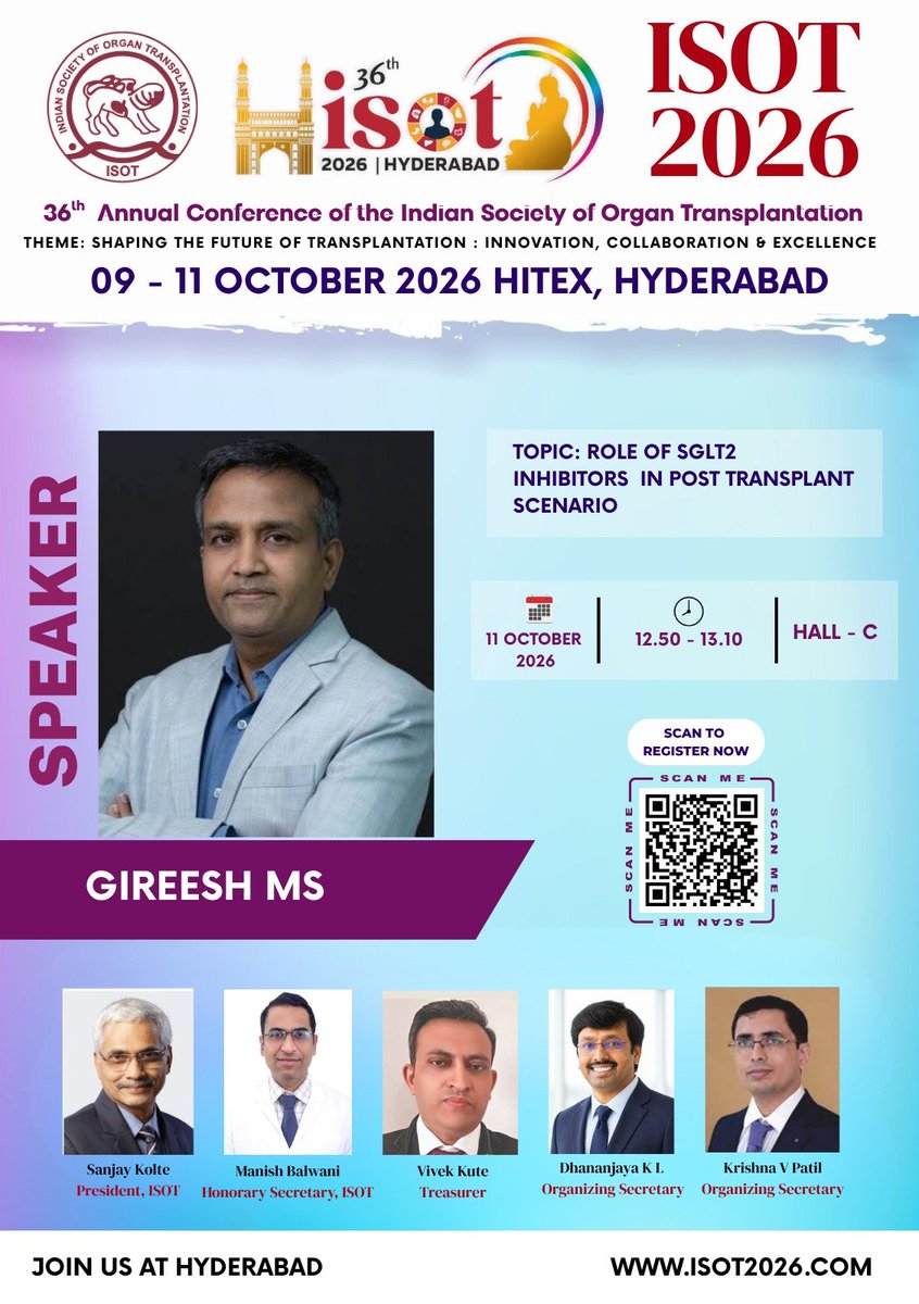 thisis_drgsp's tweet photo. We all know about the efficacy and safety of #SGLT2I in native kidney disease 
What about their role in Post transplant recipients, IS UTI really a concern, how safely we can use 
 Listen to @GireeshMS8 sir in the upcoming #isot26 
@IndiaSoTx @drvivekkute @iamnephrologist https://t.co/NUOc21Ifvg