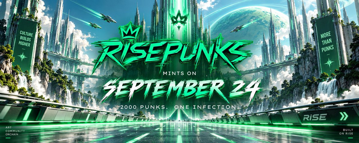 RisePunks's tweet photo. The wait is over. RISEPUNKS is minting on September 24.

2,000 Punks. One infection. 🦠

GTD → WL → Public.

The countdown to the outbreak starts now. 👀