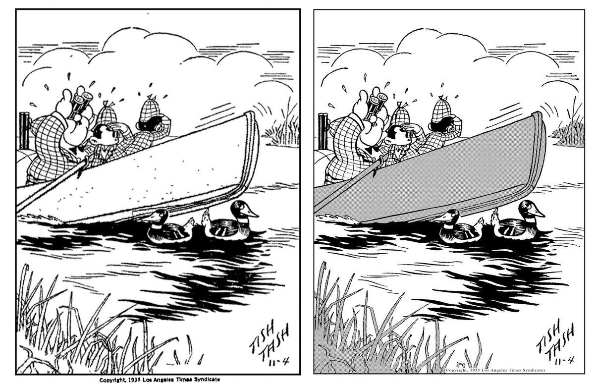 OriginComics_ca's tweet photo. I am doing my best to restore and remaster these Van Boring cartoons, including restoring the zipatone that in some cases I didn't even know existed until I started doing this research. On the left is the version I found online years ago. On the right is my remastered version. https://t.co/EYWguS1mZ9