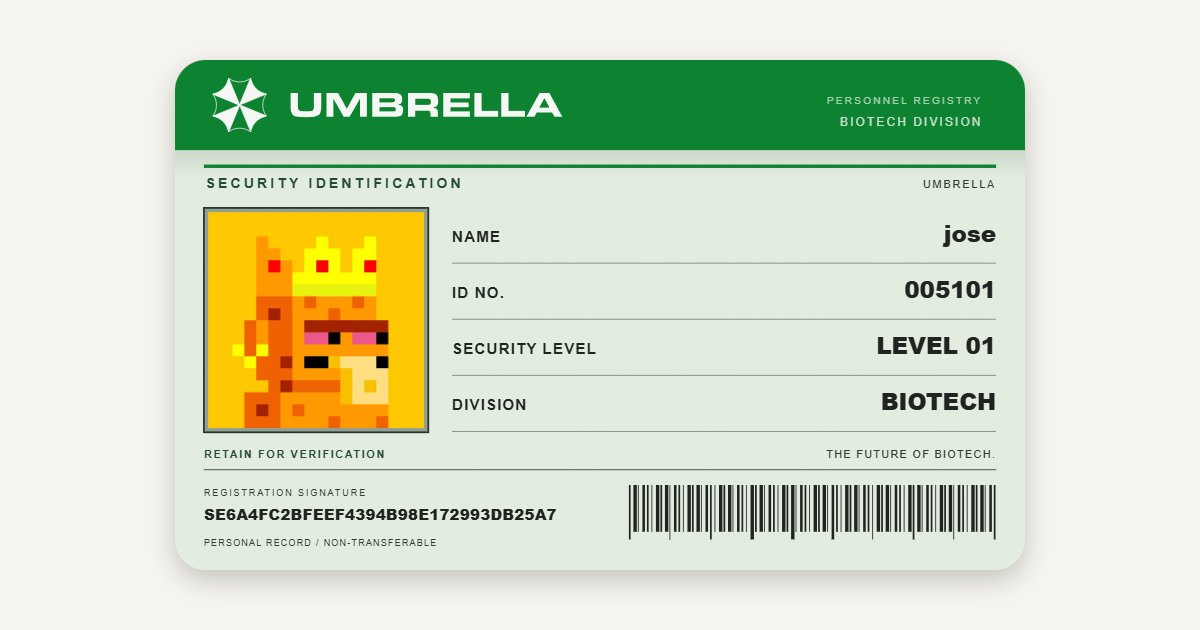 JzJaded's tweet photo. ID secured @umbrellacap_
sig:0xd1306c04eeb4fbcfa4e9a28e454f59d7647542a3d7e557b4fe5a6b782edbe37047233c4a3c685ce6a4fc2bfeef4394b98e172993db25a7

[ drop your ID card below 👇 ] https://t.co/KIlNJTeF3j
