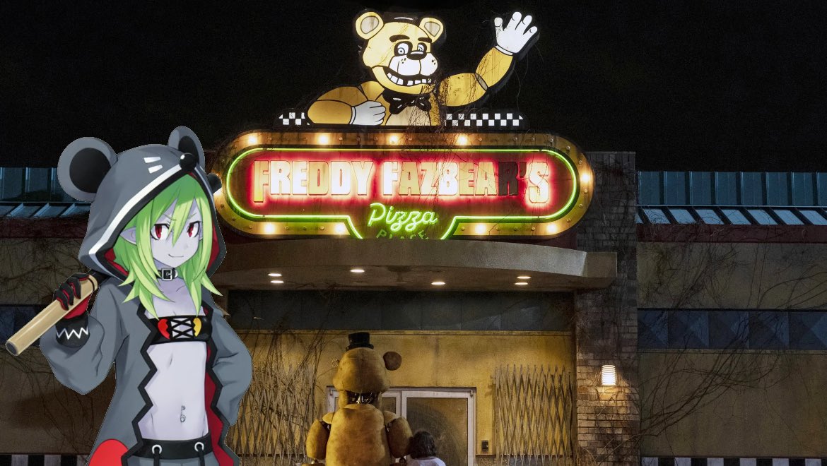DiscussingNep's tweet photo. This BUM died and got stuffed into an animatronic on her first night working as a night guard at Freddy Fazbear’s Pizzeria.

(Source: it came to us in a dream) https://t.co/ggD59WRxjW