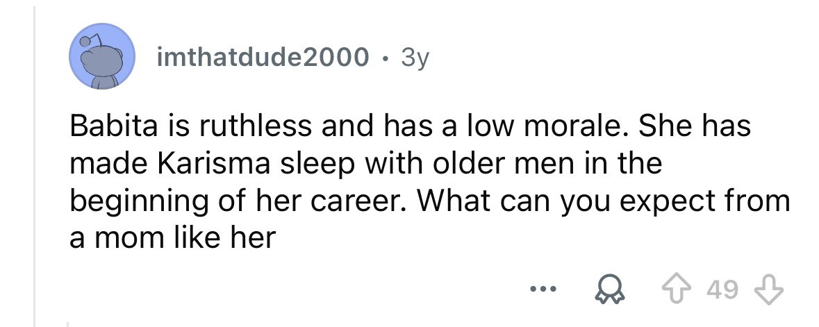 the_srishant's tweet photo. @Yasmin2186 This woman used to p!mp both her daughters (when they were minors) to producers. Karisma literally had a rate card and was forced to sleep around due to her p!mp of a mother Babita. 
Bollywood is infamous for momagers pimping their own daughters ever since the 70s. https://t.co/2KGnNojlQ4