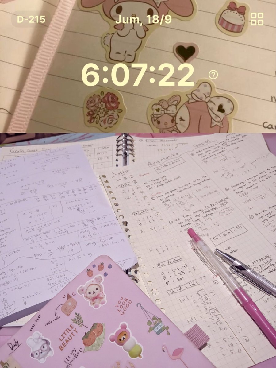 zazadiaries's tweet photo. 𓂃𓂃•｡ꪆৎ ˚⋅𓂃𓂃  
Zaza's study progress ── 📌🌟
🗓 [18/09/2026]  
 
Day 3!
today belajar PM (himpunan, diagram venn, aritmatika sosial) + PU (pengkodean &amp; bahasa panda) 🐼✨ foto seadanya dulu bcs lg mager edit hihi stay healthy and rest well everyone! 🧸🪄 https://t.co/YoxWtSXkYN