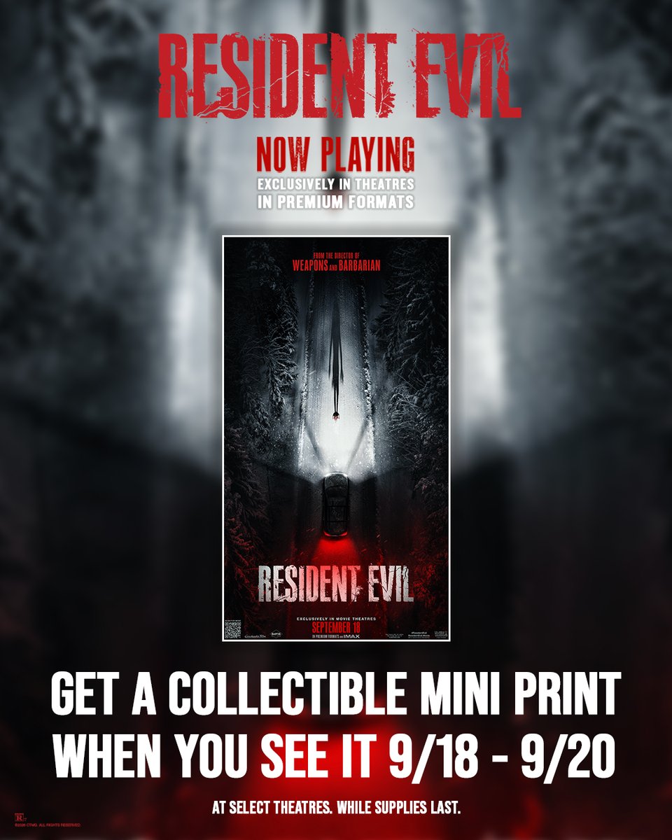 evocinemas's tweet photo. Resident Evil is NOW PLAYING on the big screen! Get a collectible mini print when you see it between 9/18 thru 9/20 while supplies last.

Get your tickets 🎟️ TODAY: https://t.co/xHUuBEjQF2 https://t.co/xIzcSreKHo