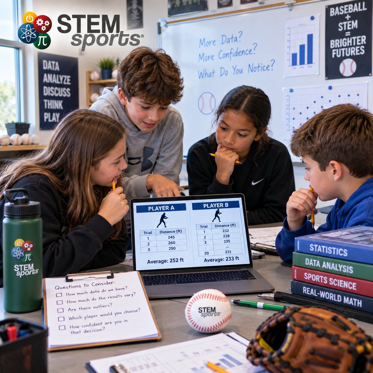 STEMsportsUSA's tweet photo. ⚾ PLAYER A
 93.7 avg | 3 trials
PLAYER B
 90.8 avg | 20 trials
Who do you trust?
Higher average ≠ automatically stronger evidence.
Calculate → Question → Interpret → Decide → Defend.
That's data literacy.
#BaseballSTEM #STEMSports https://t.co/zDkvccph8y