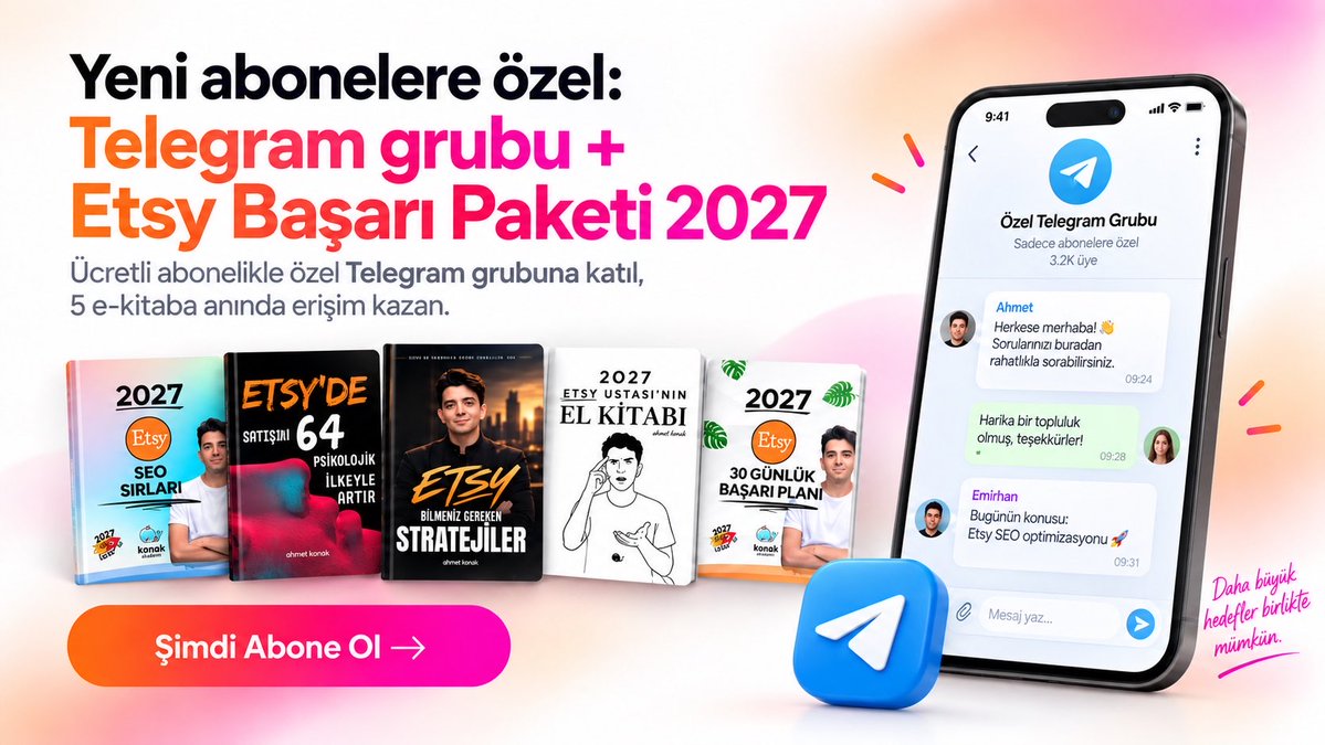 optimsyai's tweet photo. Etsy'de satışa başlamak isteyenler için sadece bugüne özel:

Optimsy aboneliğinizi şimdi başlatın, binlerce satıcıya Etsy'de satış yaptıran Etsy Başarı Paketi ve Özel Telegram Grubu erişimini ücretsiz kapın.

Sınırlı kontenjan, bitmeden harekete geçin.

Erişim için herhangi bir abonelik paketini almanız yeterli.

https://t.co/aaksGQjv5d