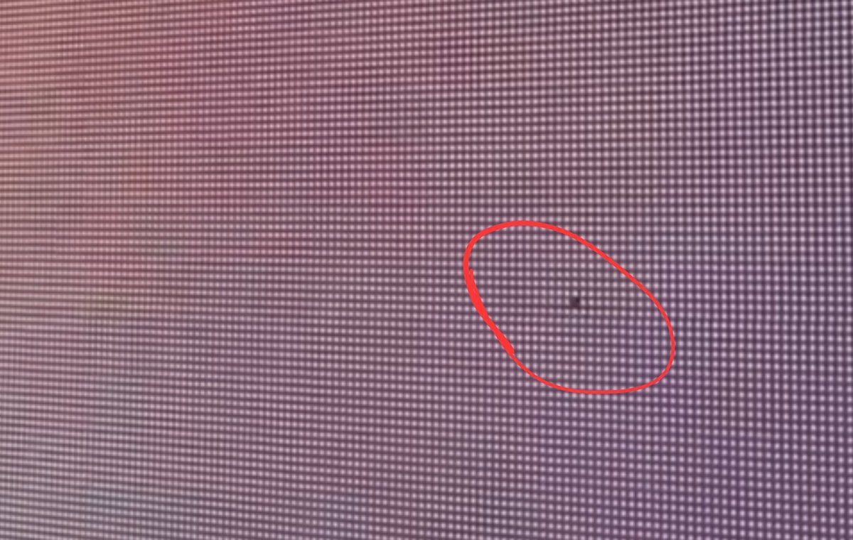 Speaks_Div's tweet photo. So, honeymoon period is over.

There's a Panel Defect in the newly launched Largest LED of India, #EPIQLuxon at Karpagam Grandplex Coimbatore.

Pic attached shows you De*d-Pixel on the LED screen, could be a stuck pixel, or should I say the actual light emitting diode being de*d/stuck.

& Since the installation just finished days ago, this shouldn't be happening at such a new venue.

Let alone at an EPIQ which is popularly touted as "premium" & "flagship".

@epiqcinema @qubecinema Do we have an ETA on the fix? Is the replacement panel already in the process of being changed or this issue only came into knowledge now? Some clarity would mean alot to your Patrons.