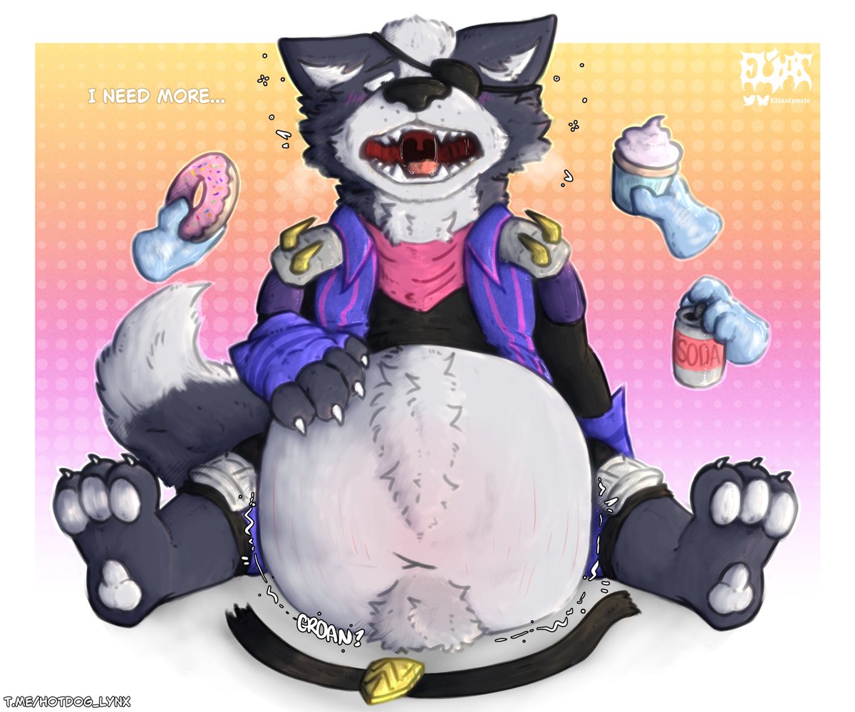 EliasLynxie's tweet photo. That belly is getting seriously full, but he's still asking for more~

(Late) July 26' Poll Winner, Wolf O'Donnell from Star Fox!  

#fatfur https://t.co/NTS7GyW91i