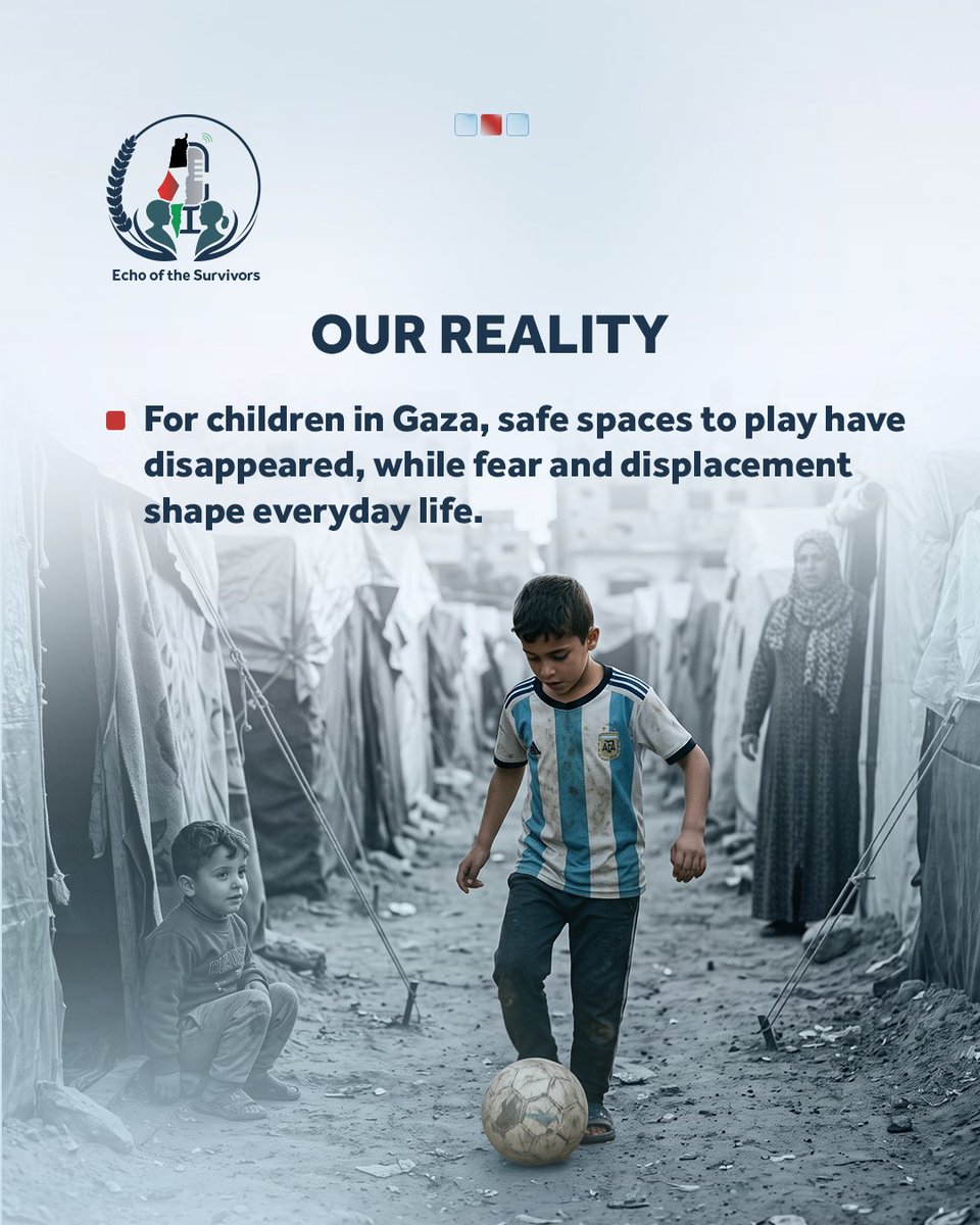 SadaAlnageen's tweet photo. In Gaza, even playing has become a dream.
Children deserve playgrounds filled with laughter, not places shaped by fear.
#echoofthesurvivors https://t.co/nGwBoj9Jnv