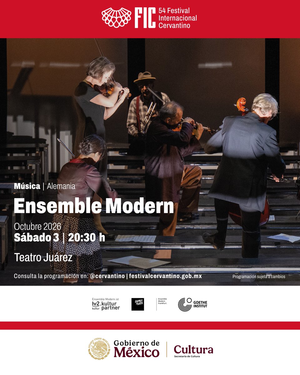 IPN_MX's tweet photo. Tres experiencias que no te puedes perder en el 54 Festival Internacional Cervantino. ✨

🎶 Ensemble Modern
🩰 Bangarra Dance Theatre
🎼 Les Métaboles

Tres propuestas, tres lenguajes y tres formas distintas de vivir el 54 Festival Internacional Cervantino.
📅 3 al 18 de octubre de 2026
No te quedes fuera. El @cervantino se disfruta en vivo. 🎭✨
Visita: https://t.co/9tGQRDFSz5