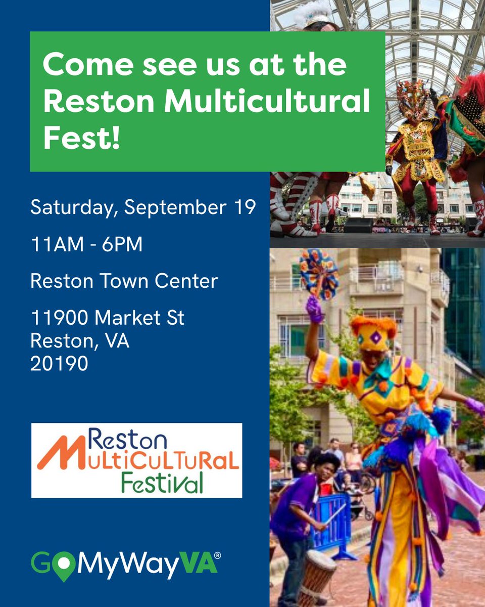 GoMyWayVA's tweet photo. Join the GoMyWayVA® team this Saturday, September 19 from 11AM–6PM at the Reston Multicultural Fest! Stop by our table for live app demos, giveaways, and to see how the app can make getting around Northern Virginia easier. Download the app today at https://t.co/qevNixUPG4. https://t.co/E8Zebts99E