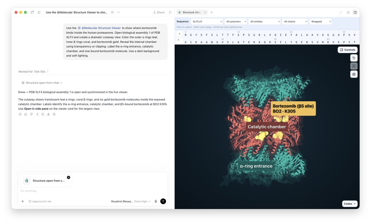 ChrisHayduk's tweet photo. If you work in Life Sciences and haven't downloaded our biological viewer plugins yet, you're missing out!

Go to the plugin marketplace in ChatGPT desktop and look for the "Scientific Research" section. You'll see them there!

Some cool examples attached below https://t.co/UUXfp3SNrp