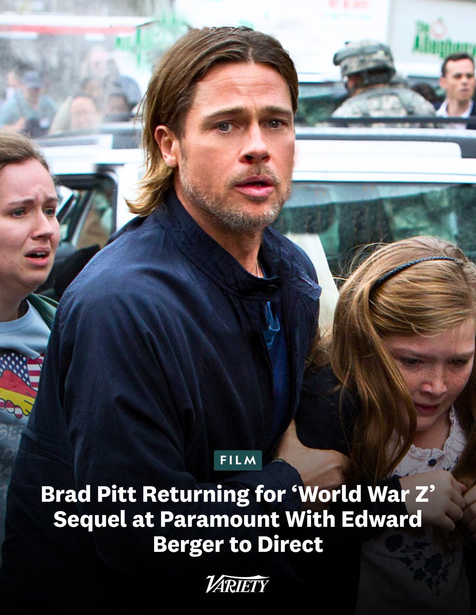 Variety's tweet photo. Brad Pitt will return to star in Paramount’s upcoming sequel to “World War Z”:

• Edward Berger (“Conclave,” “All Quiet on the Western Front”) will direct a script from Dennis Kelly (“Matilda the Musical”)

• Plot details for the long-awaited sequel are being kept under wraps

https://t.co/spMXhbQGbb