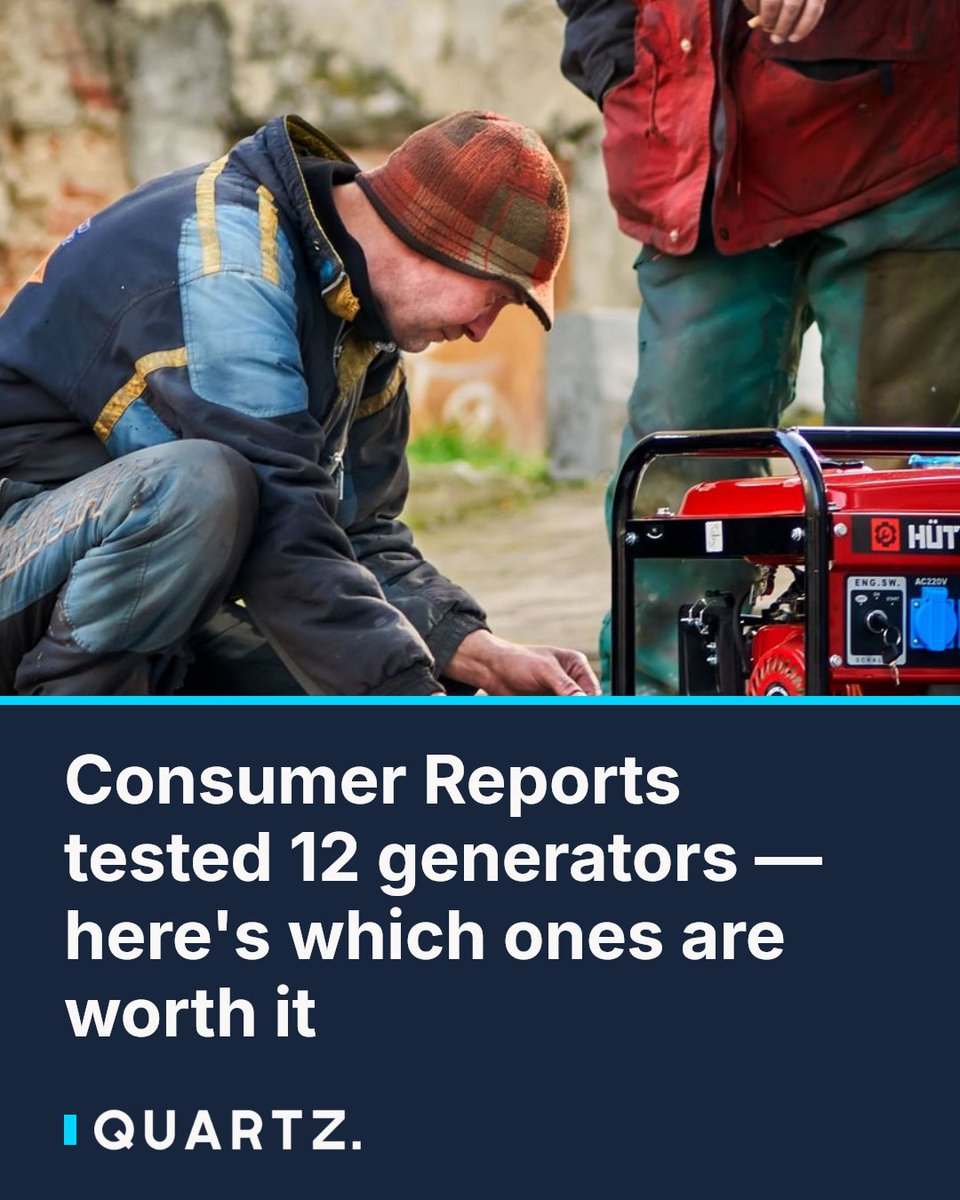 qz's tweet photo. Consumer Reports tested 12 generators — here's which ones are worth it: Portable generators can be lifesavers during outages, but picking the wrong one means risking carbon monoxide poisoning, poor power quality, or a recalled… https://t.co/ATIa0q1T74 #Generators #PortablePower https://t.co/ZS8OuO0pth