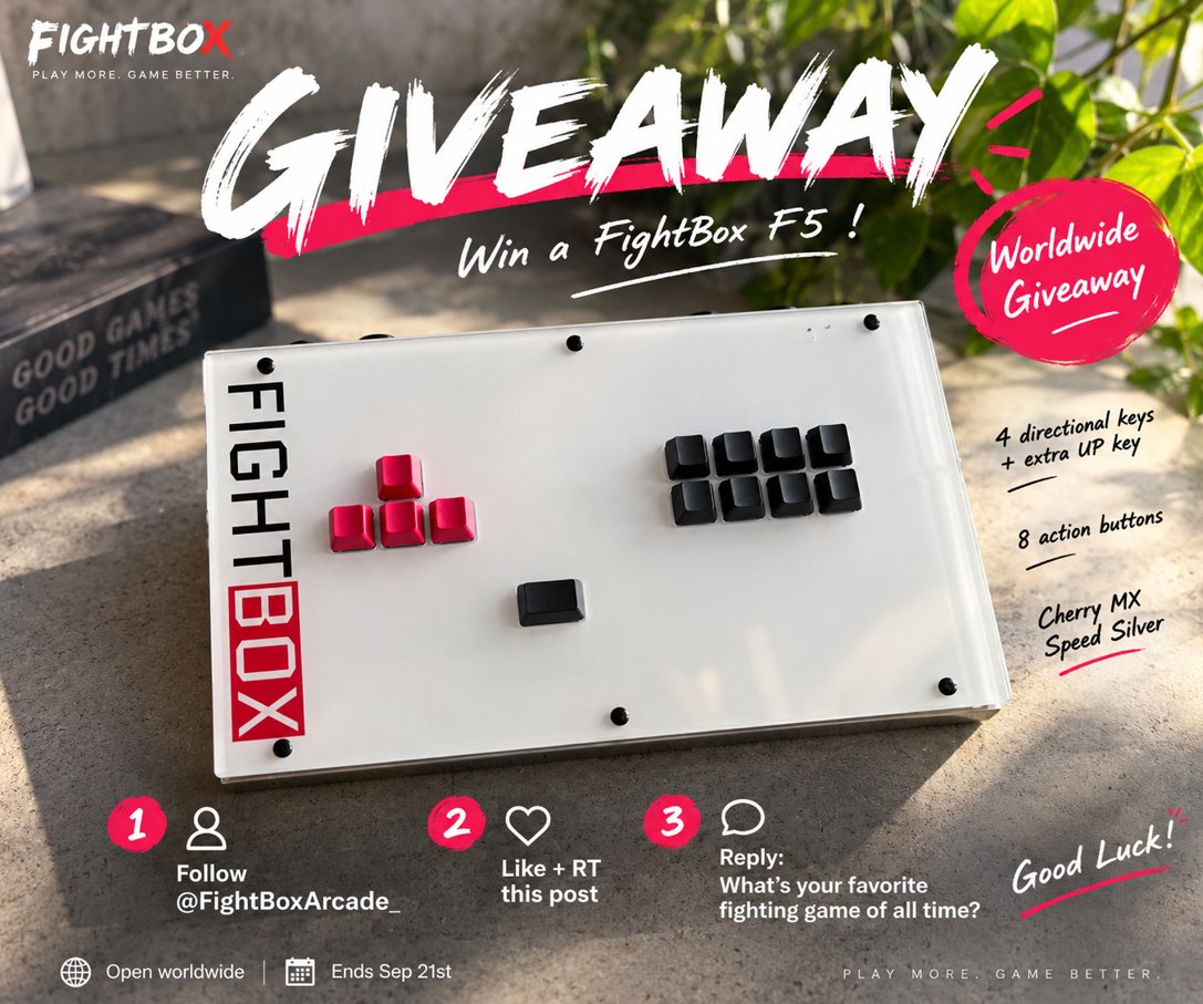 FightBoxArcade_'s tweet photo. WORLDWIDE GIVEAWAY 🚀

🎁 Prize: FightBox #F5
⚡ #Cherry MX Speed Silver switches
🎮 4 directional keys + extra UP key
🔥 8 action buttons

How to enter:
✅ Follow @FightBoxArcade_
✅ Like + RT
✅ Reply: What’s your favorite fighting game of all time? 👊🎮

🌍 Open worldwide
📅 Ends Sep 21st