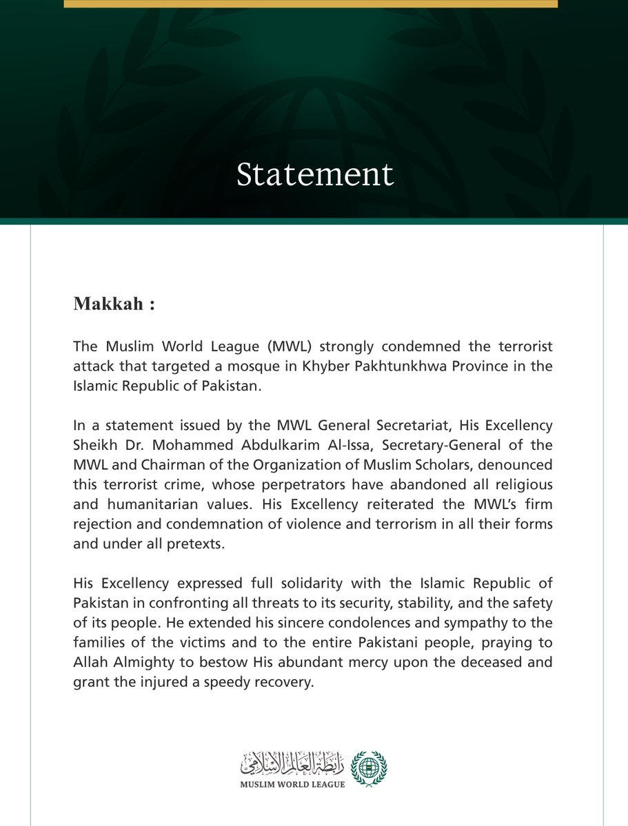 MWLOrg_en's tweet photo. Statement from the Muslim World League: https://t.co/zUrkUfJxZC