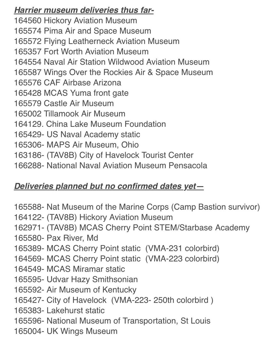 USMarines73's tweet photo. Our updated AV8B Harrier museum plan. All future deliveries will be trucked to the location as there are no more USMC Harriers flying. #USMC #av8b https://t.co/ngAtupnNK0
