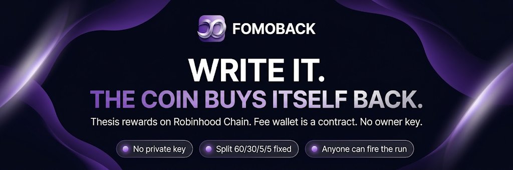 fomobackRH's tweet photo. A thesis is published off chain. No contract can read a social feed. So there is exactly one trusted component in fomoback and here is the honest description of it, not the marketing one. https://t.co/GlStDgppL4