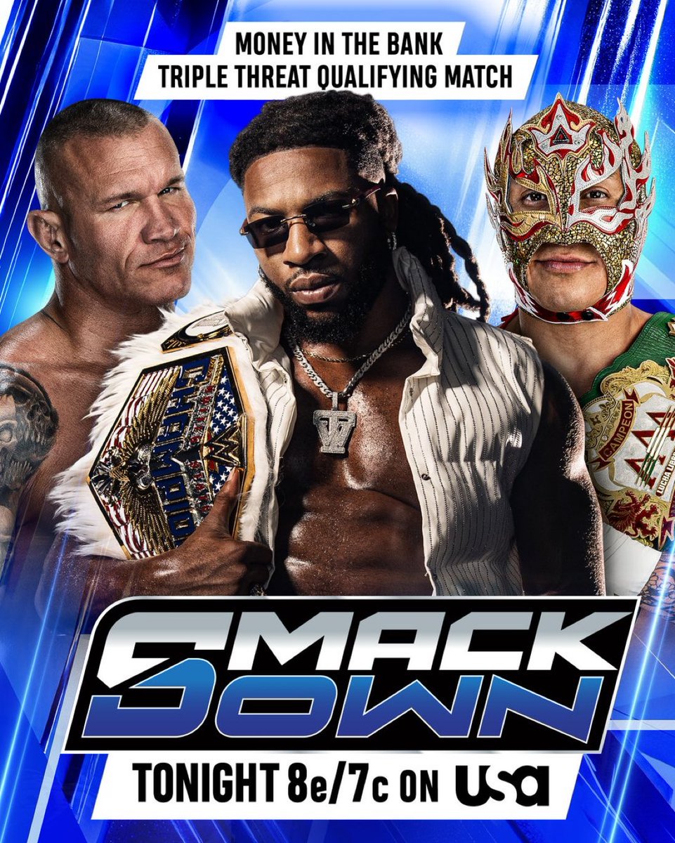 WrestlePurists's tweet photo. 🚨 JUST ANNOUNCED 

Randy Orton vs. Trick Williams vs. Rey Fenix in a Men’s MITB Qualifying Match tonight

#SmackDown https://t.co/w1Cyh380ZK