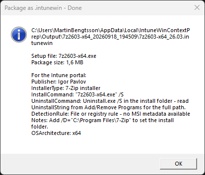 mwbengtsson's tweet photo. 📣  Right-click an installer in Windows Explorer. Choose "Package as .intunewin". Done.

Point it at an .exe, .msi, .msp or a whole folder. 

It confirms what it is about to package, runs the Microsoft Win32 Content Prep Tool, names the package with the detected product version, and opens the output folder when it is finished.

https://t.co/QyH9NHF8KF

#Intune #MicrosoftIntune #MSIntune #EndpointManagement #PowerShell #Win32