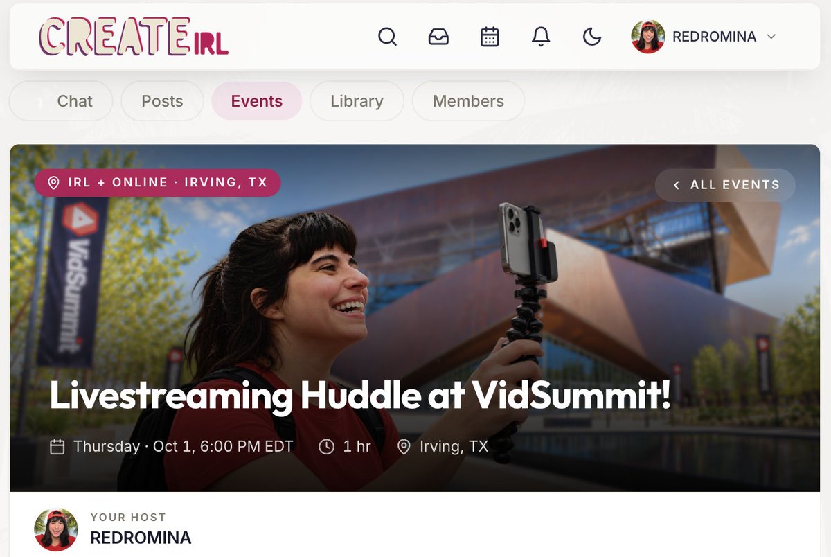 REDROMINA's tweet photo. I'm hosting a Livestreaming Huddle at #VidSummit

new + experienced streamers are welcome!

RSVP at the link below, it's free! 👇