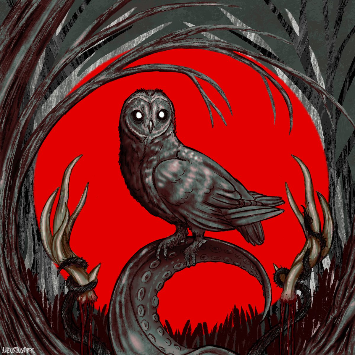 Necrooster's tweet photo. my art in red https://t.co/0rHjuXoR95