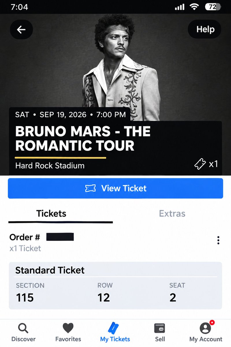 sydneyD362's tweet photo. hello,👋!!if anyone is interested in three Bruno Mars tickets on Sep 19 at Hard Rock Stadium in Miami, pls send a dm and I'm willing to negotiate

willing to show genuine proof of the tickets

- Will show you a screen recording down to the Ticketmaster app
#Brunomars #TheRomanticTourPH #BrunoMarsPH