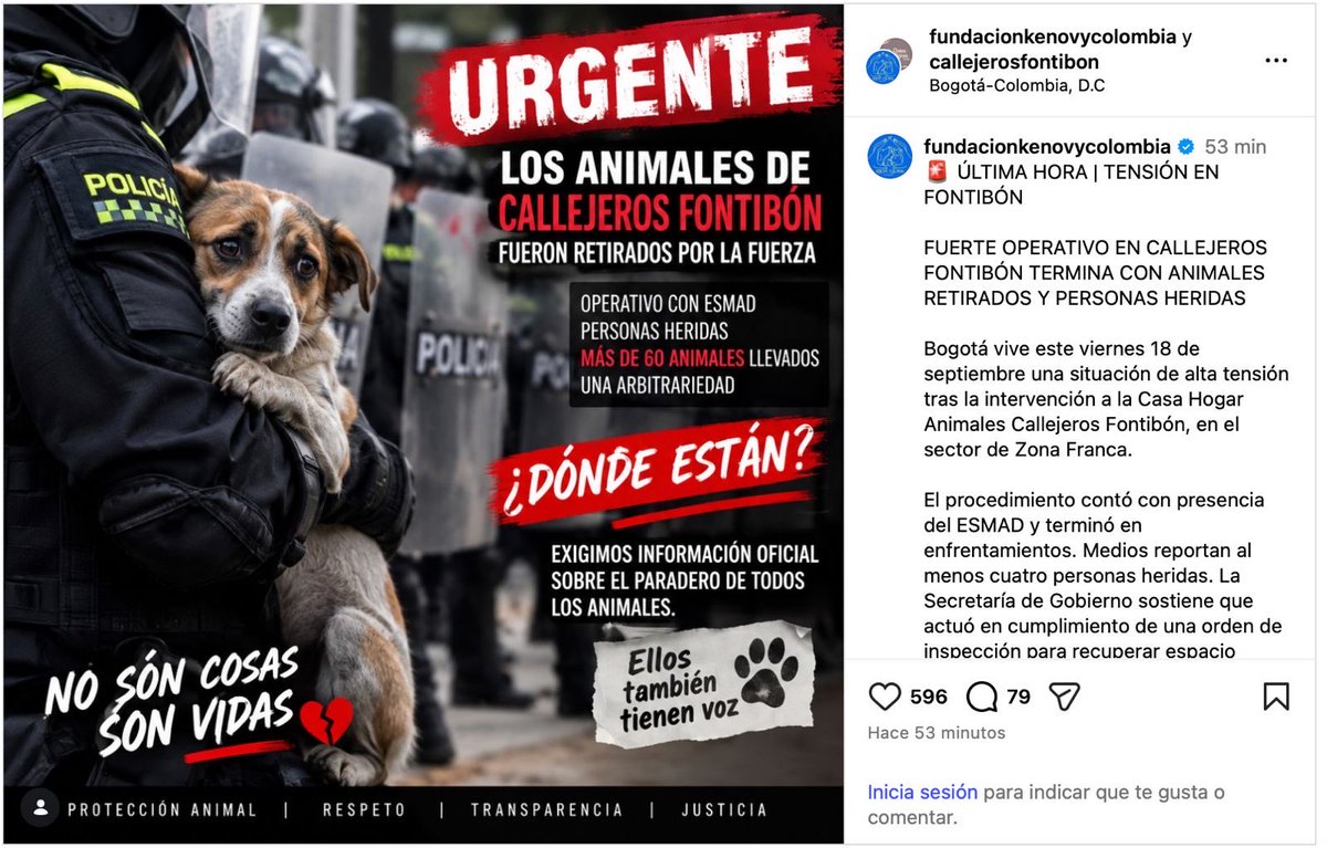 DanielRMed's tweet photo. Alcalde @CarlosFGalan: ¿dónde están los perros y gatos? 
su comunicado no aclara lo esencial. El Distrito recibió cerca de 50 perros y gatos Callejeros de Fontibón, pero no informa dónde están ni publica inventario o cadena de custodia. ¿Dónde están los animales? ¿Quién responde por ellos y por los heridos? ¿Por qué golpear a la gente que le reclama respeto por la vida? 

Ud es el alcalde de los bogotanos y bogotanas no el alcalde de Alkosto, no pagamos impuestos para que Ud sea el defensor rabioso de los intereses de alkosto golpeando inocentes y desapareciendo perritos y gatos. 
Respete !