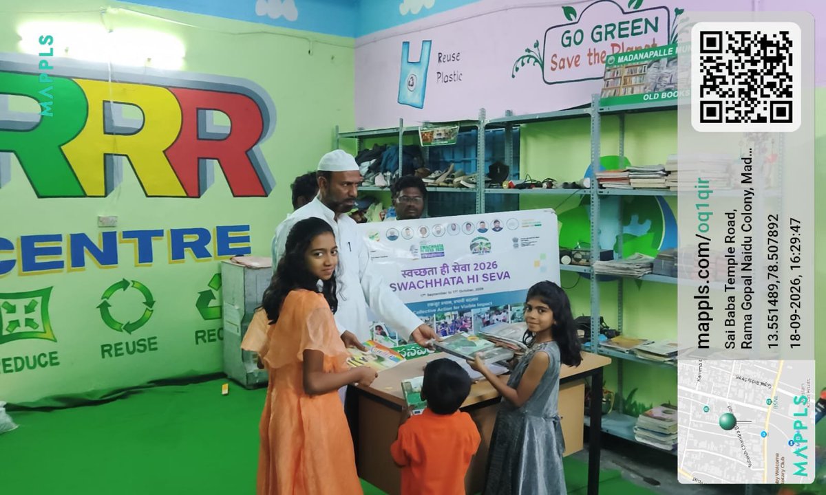 commissionermpl's tweet photo. As part of Swachhata Hi Seva 2026, old books were received at the RRR Centre, Madanapalle, promoting the spirit of Reuse, Reduce &amp; Recycle and giving books a new journey. 
#SwachhataHiSeva2026 #SwachhBharat #CleanAndGreen #CleanIndia #SwachhAP #AndhraPradesh #CDMA https://t.co/XoPfNhSZez