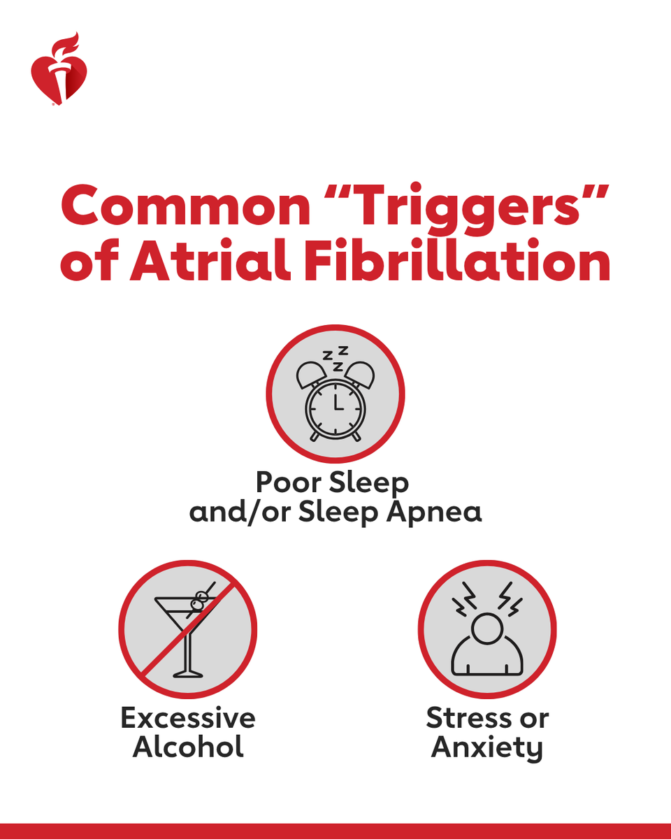 American_Heart's tweet photo. What triggers your AFib? Knowing what causes it to flare up can help you avoid an episode of atrial fibrillation, an irregular heartbeat that increases stroke risk.  

@HCAhealthcare Foundation is the national sponsor of Getting to the Heart of Stroke™. https://t.co/xpprnVy9HZ