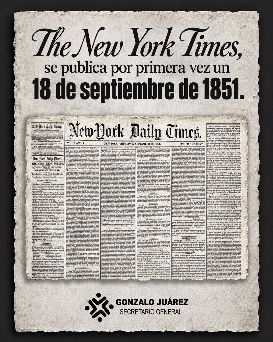 GonzaloJuarezM's tweet photo. Sabías que el nombre original con el que se publicó en sus inicios este periódico fue The New York Daily Times. https://t.co/df1UhUMmqu
