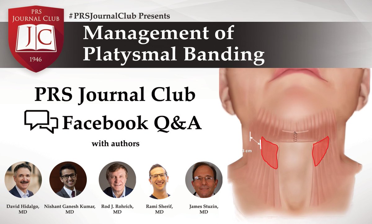 prsjournal's tweet photo. #PRSJournalClub Q&amp;A is LIVE!
⁠
Questions for Drs. David Hidalgo, Nishant Ganesh Kumar, Rod J. Rohrich, Rami Sherif and Jim Stuzin about “Management of Platysmal Banding in Face and Neck Lift Surgery”? Join the FB Q&amp;A! 💬⁠
⁠
Ends Sept. 21 at 5 pm CT: https://t.co/3oWbkLCgef https://t.co/Oksw8uWADc