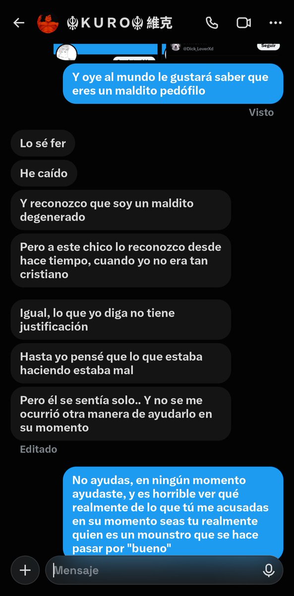 0Fernandosky's tweet photo. APARTE DE TODO SI LO ADMITE Y SE ESCUSA

Literalmente me culpabas a mi me decías que yo era alguien malo y aún así tú eras quien hacía estás asquerosidades... https://t.co/otiuhq6P1J