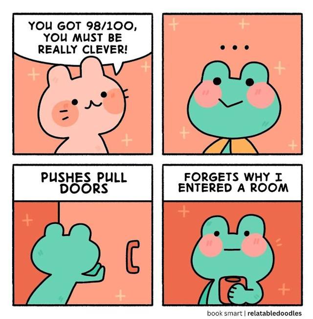 alica_graphic's tweet photo. 98/100 in exams, 0/100 in everyday life. 😂🐸

#BookSmart #Relatable #StudentLife #FunnyMemes #ExamLife #TooRelatable #SmartButConfused #DailyStruggles #Meme #FunnyContent https://t.co/PH38HuLoBX